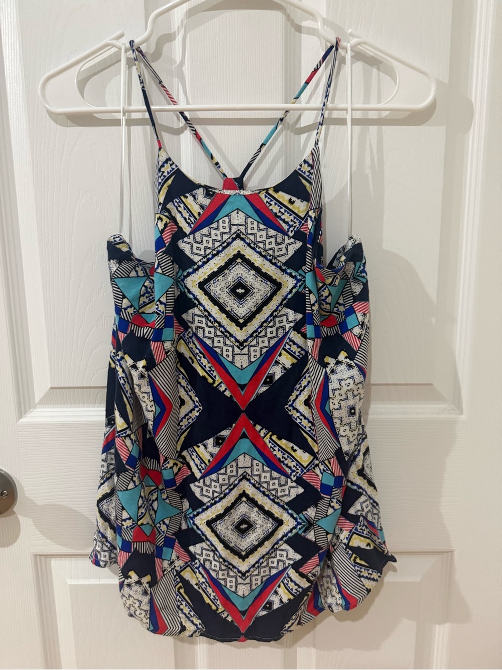 Women’s Geometric Print Strappy Tank Top - Navy/Multi